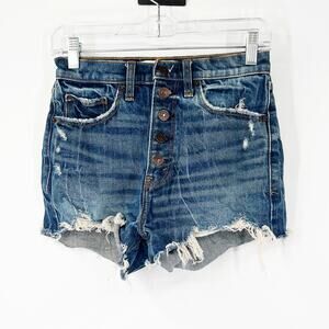 Abercrombie & Fitch High Rise Mom Denim Shorts Button Fly Raw Hem